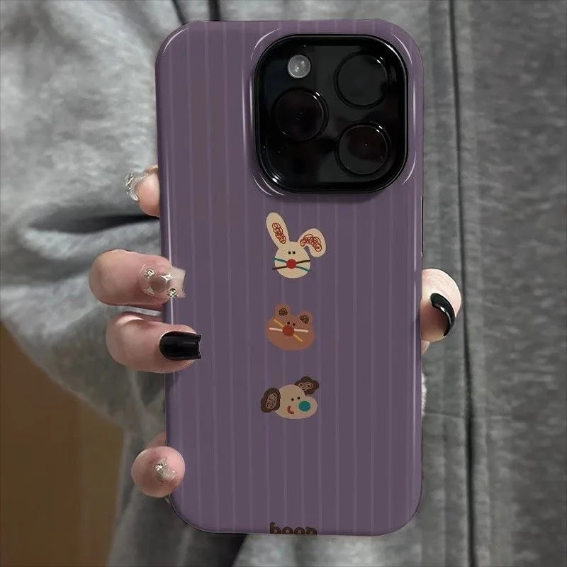 Purple Cartoon with Three Small Animals Case for IPHONE 17 16ProMax 15 14 13 12 11 Acrylic TPU Two in One Magnetic Phone Cases