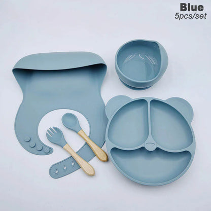 8Pcs/5Pcs Silicone Tableware For Kids Baby Feeding Set Cartoon Plate Personalized Name Sucker Cup Plate Bowl Bib Newborn Gift