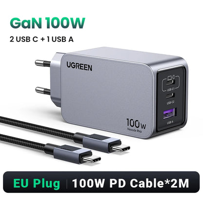 Carregador UGREEN 100W GaN — USB-C QC 4.0 | MacBook, iPhone 17 e Tablet