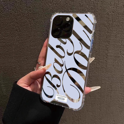 Blue Silver Plated Mirror English Phone Case For iPhone 17 16 Pro Max 15 14 13 12 11 Pro XS X XR 7 8 Plus Shockproof Soft Cover