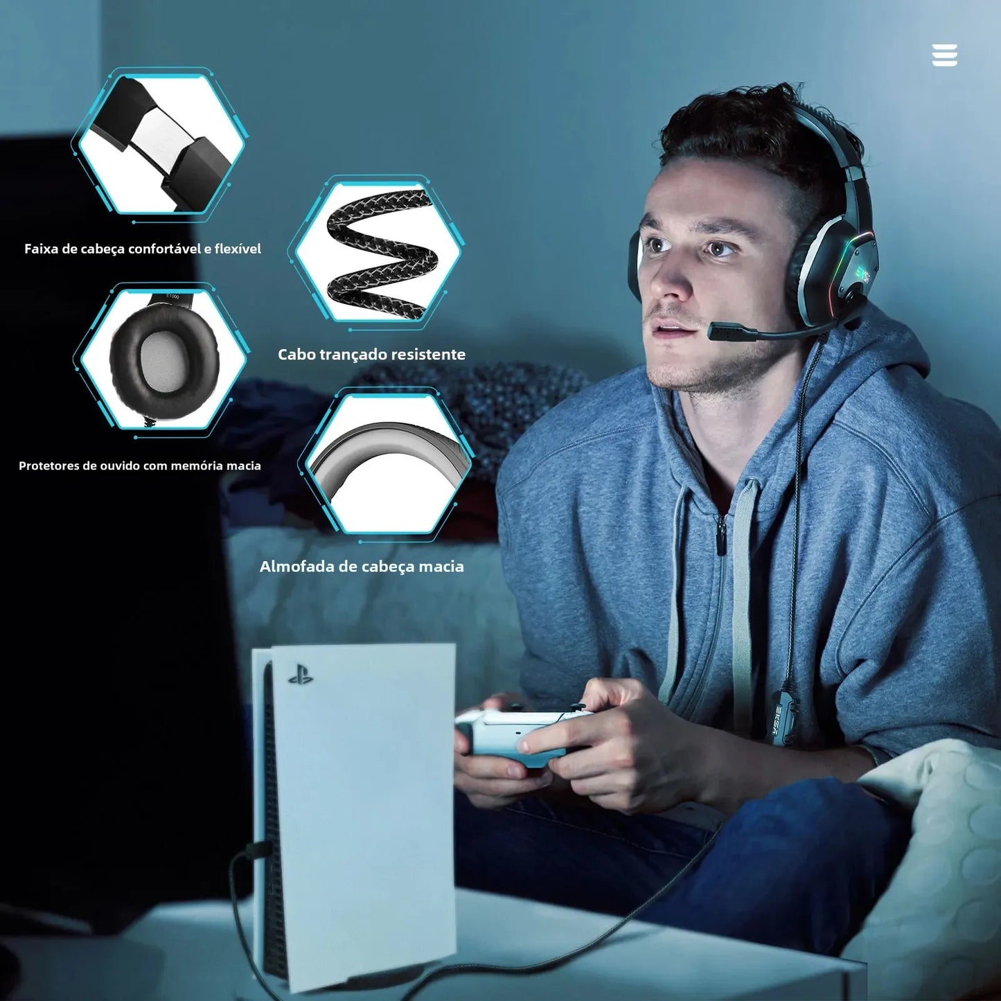 EKSA E1000 Wired Gaming Headphones  Esports Headset  7.1 Surround Sound  Hyperclear Cardioid Mic  For PS4 PS5 Xbox Laptop