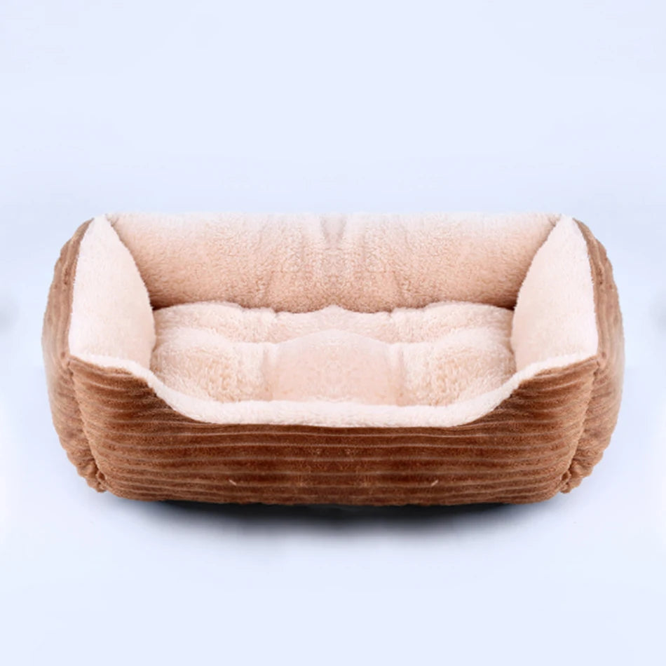 Cama Quadrada para Cães e Gatos — Pelúcia Macia, Almofada Calmante, Uso Inverno