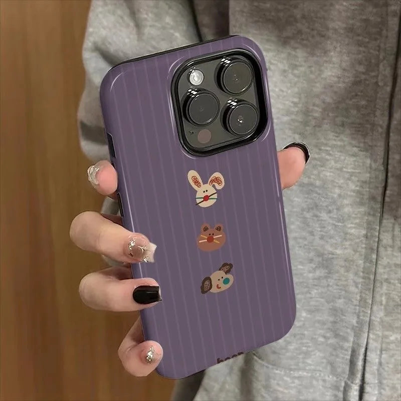 Purple Cartoon with Three Small Animals Case for IPHONE 17 16ProMax 15 14 13 12 11 Acrylic TPU Two in One Magnetic Phone Cases