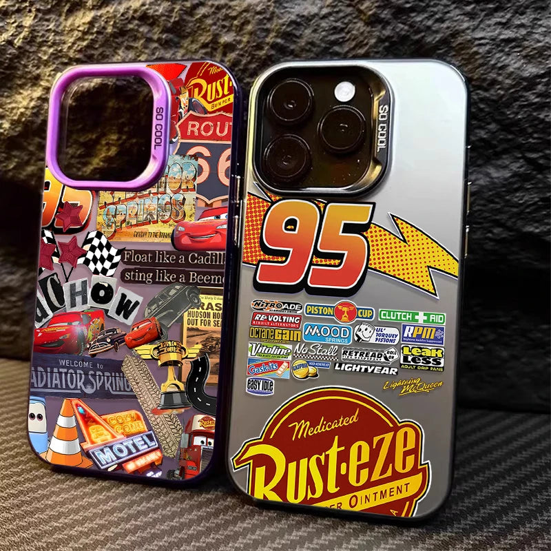 Lightning McQueen 95 Cars Plating Phone Case for iPhone 17 16 15 14 13 12 11 Pro Max Plus 17 Air 16E X XR XS Max Back Cover