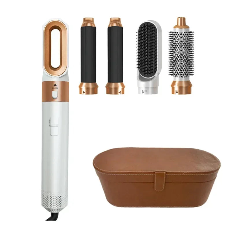 Kit 5 em 1 Secador e Pente Térmico Profissional — Prancha, Cachos e Styling