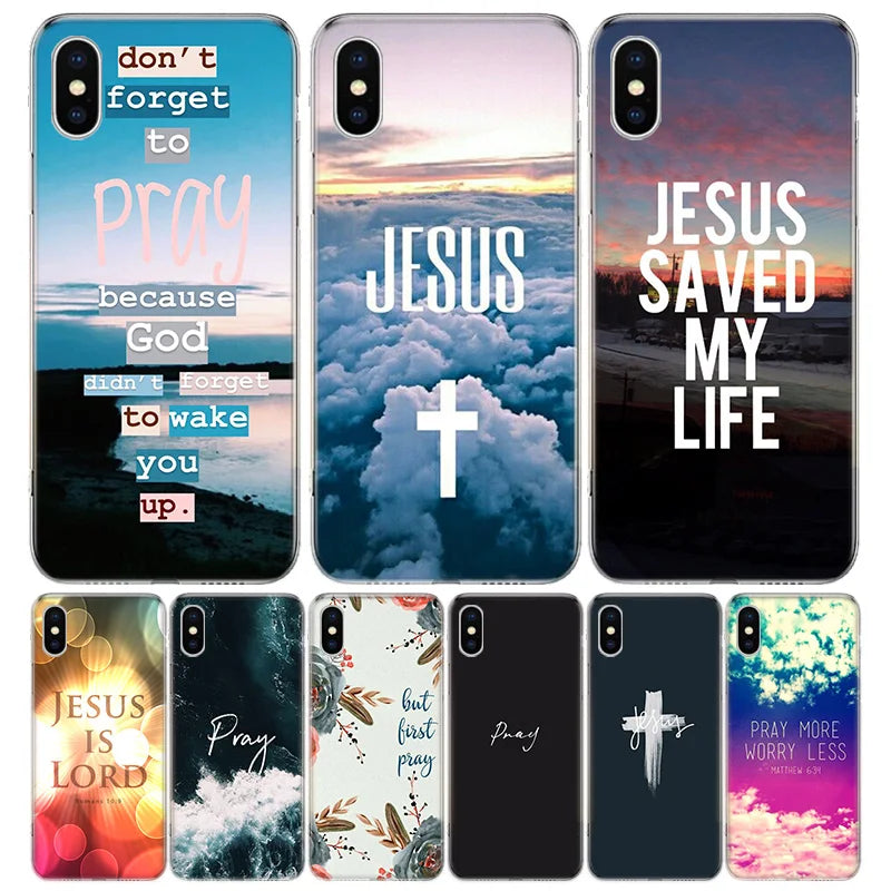 God Jesus Pray For iPhone 17 Air 16 15 14 Plus 13 Mini 12 11 Pro Max Phone Case 16E 7 Print 8 SE Fundas Cover Soft Coque 16 15 1