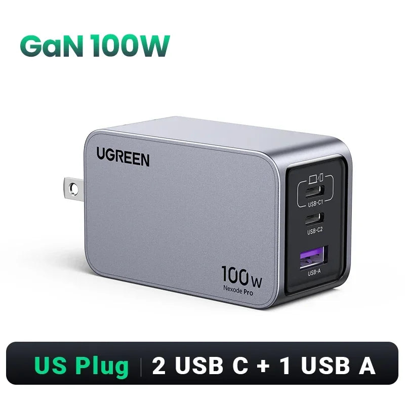 Carregador UGREEN 100W GaN — USB-C QC 4.0 | MacBook, iPhone 17 e Tablet