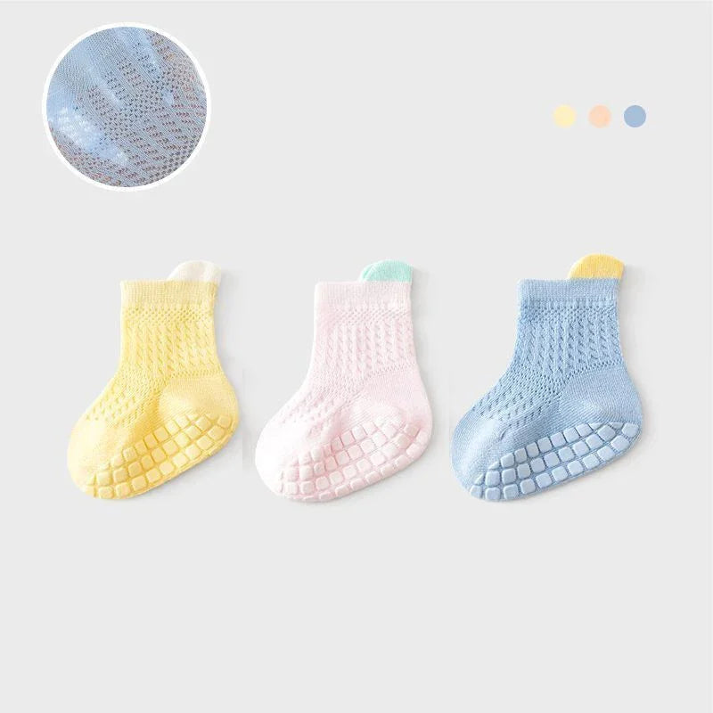 3 Pairs/lot RAISE 6 Colored Non-slip Baby Girl Sock Breathable Thin Infant Girl Cotton Socks Kids Mesh Socks Children's Sock Kit