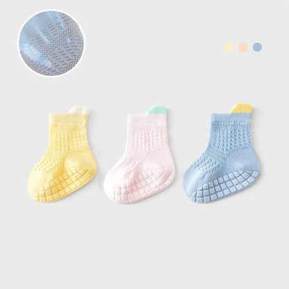 3 Pairs/lot RAISE 6 Colored Non-slip Baby Girl Sock Breathable Thin Infant Girl Cotton Socks Kids Mesh Socks Children's Sock Kit