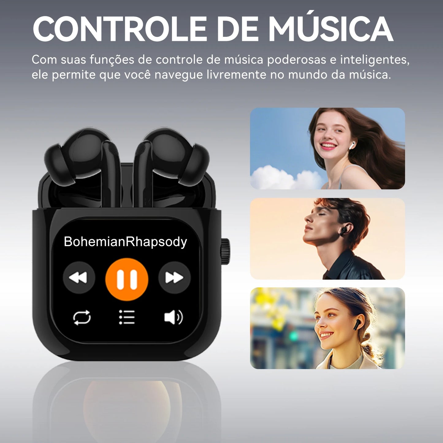 AURAFIT Ai Fones sem fio Acústica Concha & Bluetooth 5.3, 4 Mic ENC, 36h + Tela TFT 2,01" HD, ANC, Trad IA + APP, 512MB