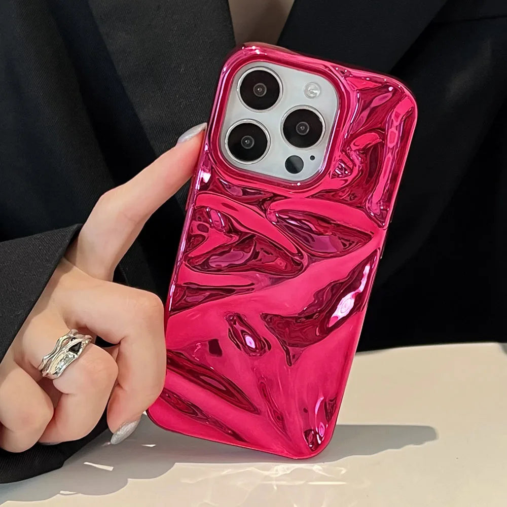 Luxury Electroplate Silvery 3D Wrinkle Phone Case For iphone 17 16 15 14 13 11 12 Pro Max 17Air Purple Water Ripple Soft Cover