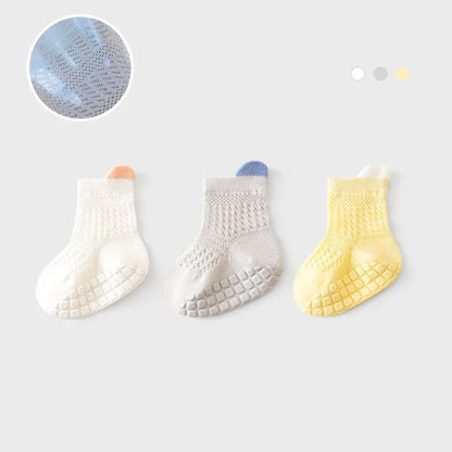 3 Pairs/lot RAISE 6 Colored Non-slip Baby Girl Sock Breathable Thin Infant Girl Cotton Socks Kids Mesh Socks Children's Sock Kit