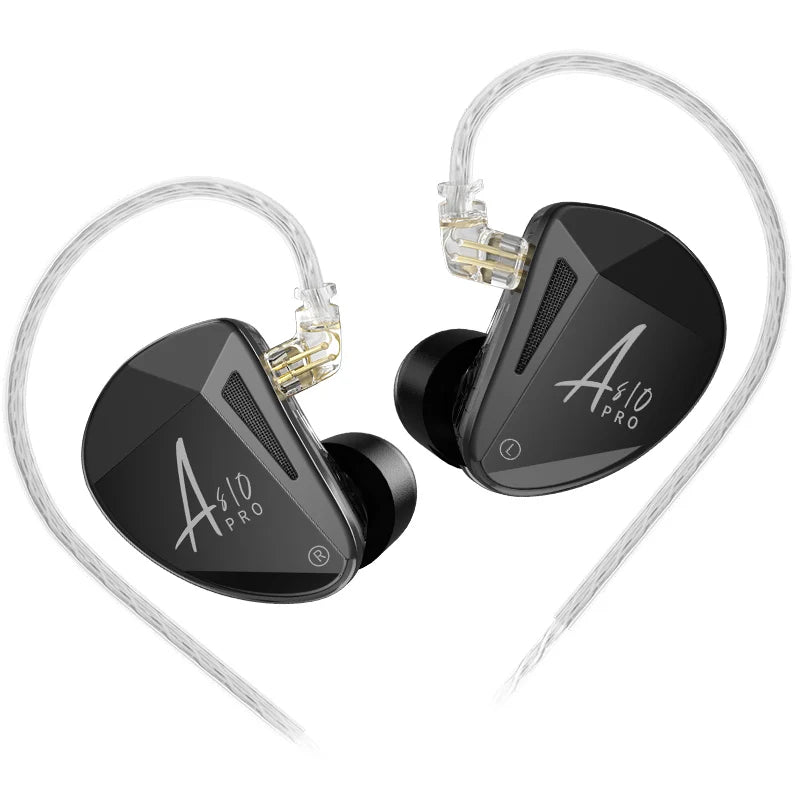 KZ-AS10 PRO 5BA Fones De Ouvido, HiFi Bass Stereo, Monitor Earbuds, Fone De Ouvido De Musica Com Cabo Banhado A Prata