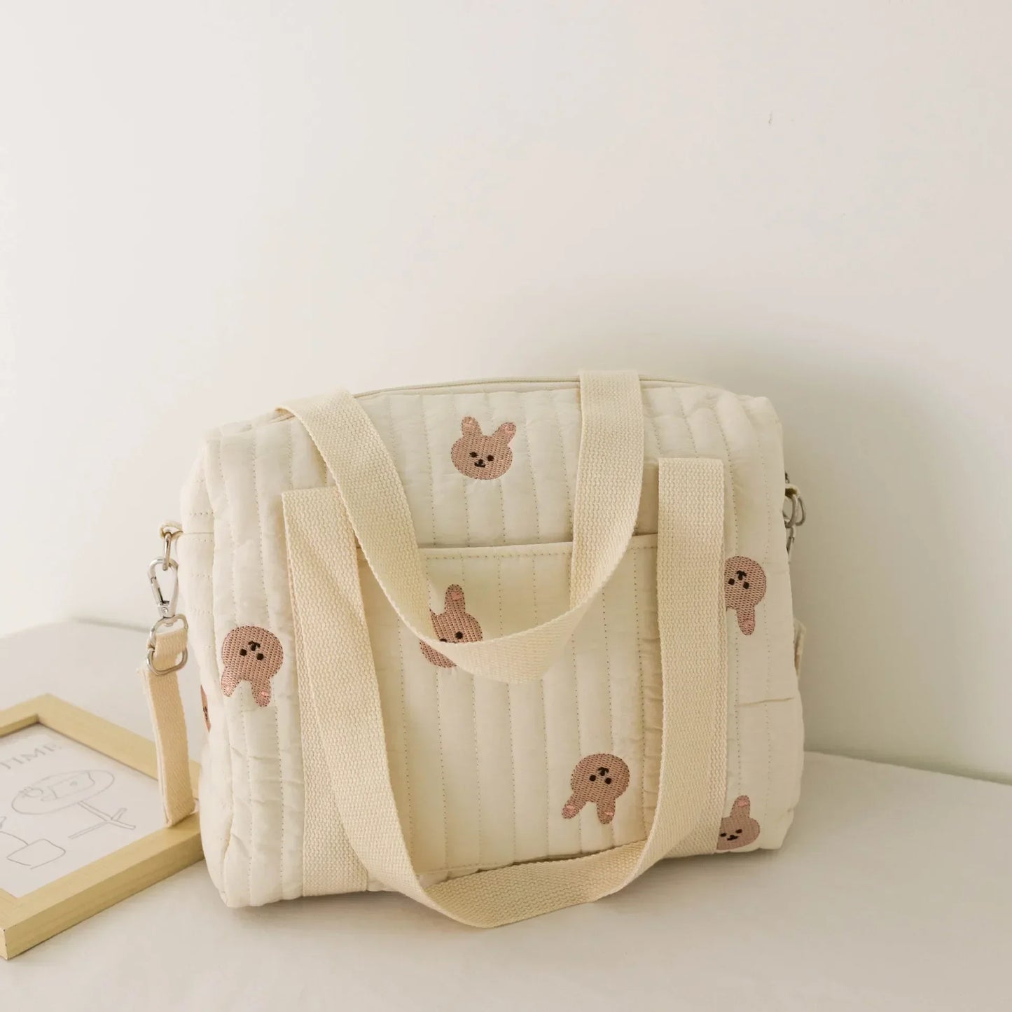 Cute Bear Baby Stroller Nappy Bag Korea Embroidery Flower Mommy Bag Soft Maternity Shoulder Pack Portable Baby Diaper Organizer