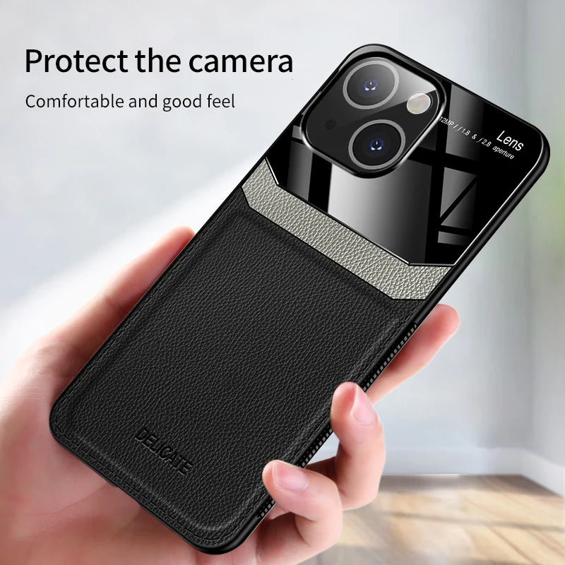 For iPhone 13 Magnetic Leather Case Back Cover Camera Protection iPhone 14 Phone Funda iPhone 15/iPhone 13 Mini/iPhone 13 Pro