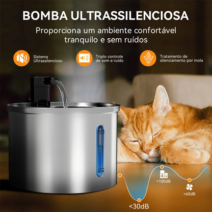 Bebedouro Automático para Gatos e Cães Newpet 3L — Aço Inox, Silencioso, com Filtro