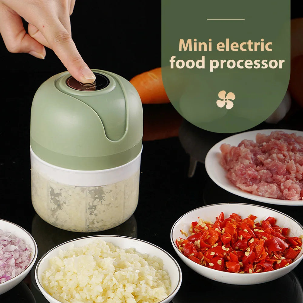 Triturador Elétrico USB Mini 100/250ml — Processador de Alho, Legumes e Carne