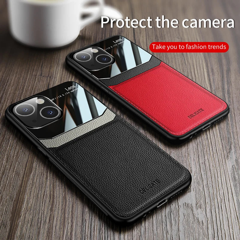 For iPhone 13 Magnetic Leather Case Back Cover Camera Protection iPhone 14 Phone Funda iPhone 15/iPhone 13 Mini/iPhone 13 Pro