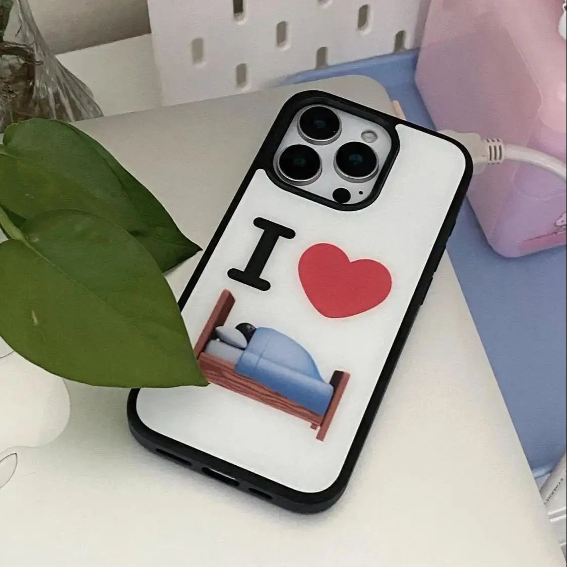 Anti-Fall Fashion Simple I Love Bed Phone Case For iPhone 17AIR 17 16 15 14 13 12 11 Pro Max 7 8 Plus Mini X XR XS MAX Y2K Cover