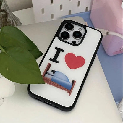 Anti-Fall Fashion Simple I Love Bed Phone Case For iPhone 17AIR 17 16 15 14 13 12 11 Pro Max 7 8 Plus Mini X XR XS MAX Y2K Cover