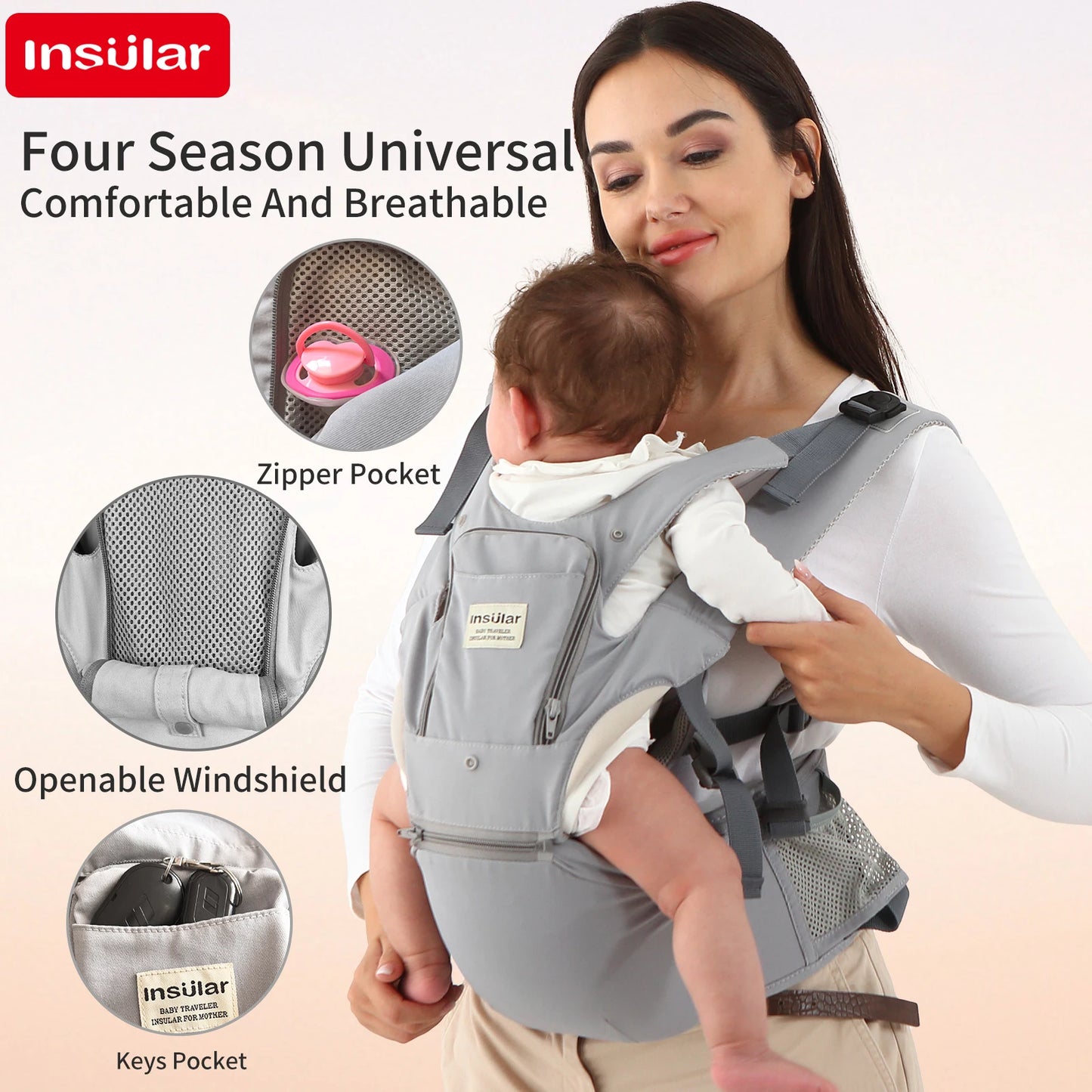 Baby Carrier Front-Facing with Waist Stool, Hip Seat, Extra Storage Pockets, and Breathable Design for Newborns