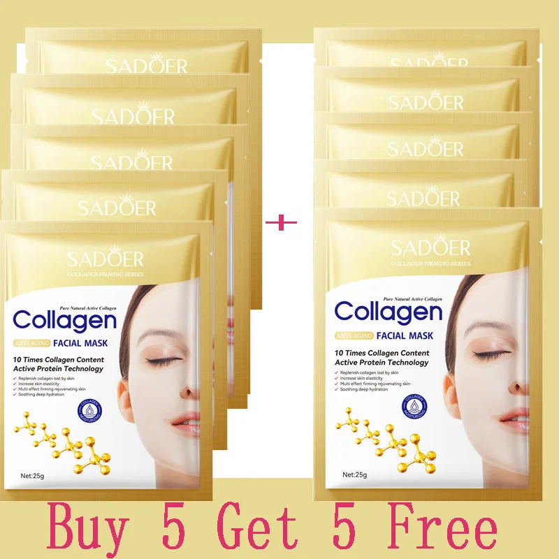 Máscara Facial de Colágeno Coreana 10 Unidades — Anti-Rugas, Firmeza e Hidratação