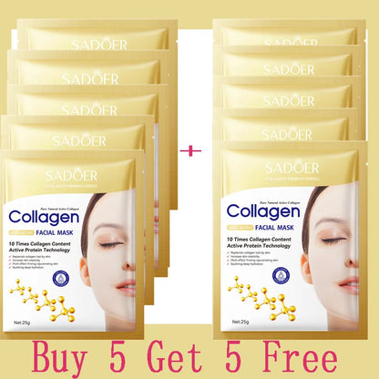 Máscara Facial de Colágeno Coreana 10 Unidades — Anti-Rugas, Firmeza e Hidratação