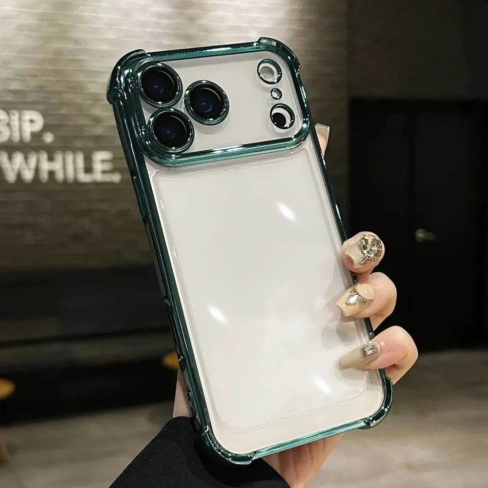 Capa Transparente com Galvanização Luxo para iPhone 11 ao 17 Pro Max — Protetor de Lente