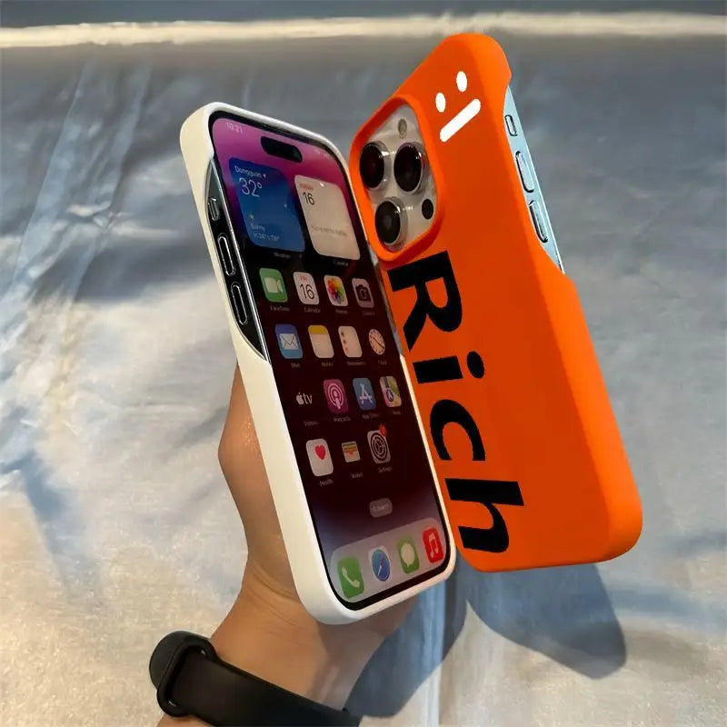 Half Pack English RICH Simple Y2K Phone Case For iPhone 17 16 15 14 13 12 11 PRO MAX 16 15 14 PLUS 17 Air Shockproof Soft Cover