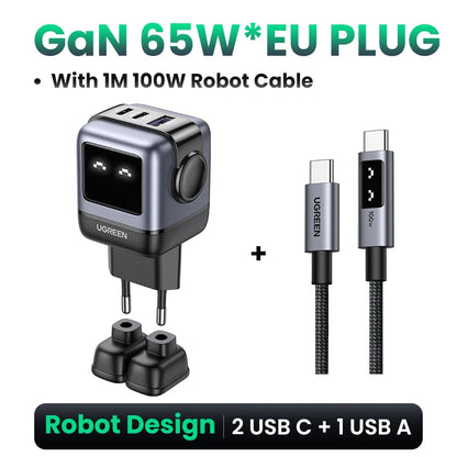 Carregador UGREEN 65W GaN Design Uno Robot — PD 3.0 | iPhone 17, MacBook e Xiaomi