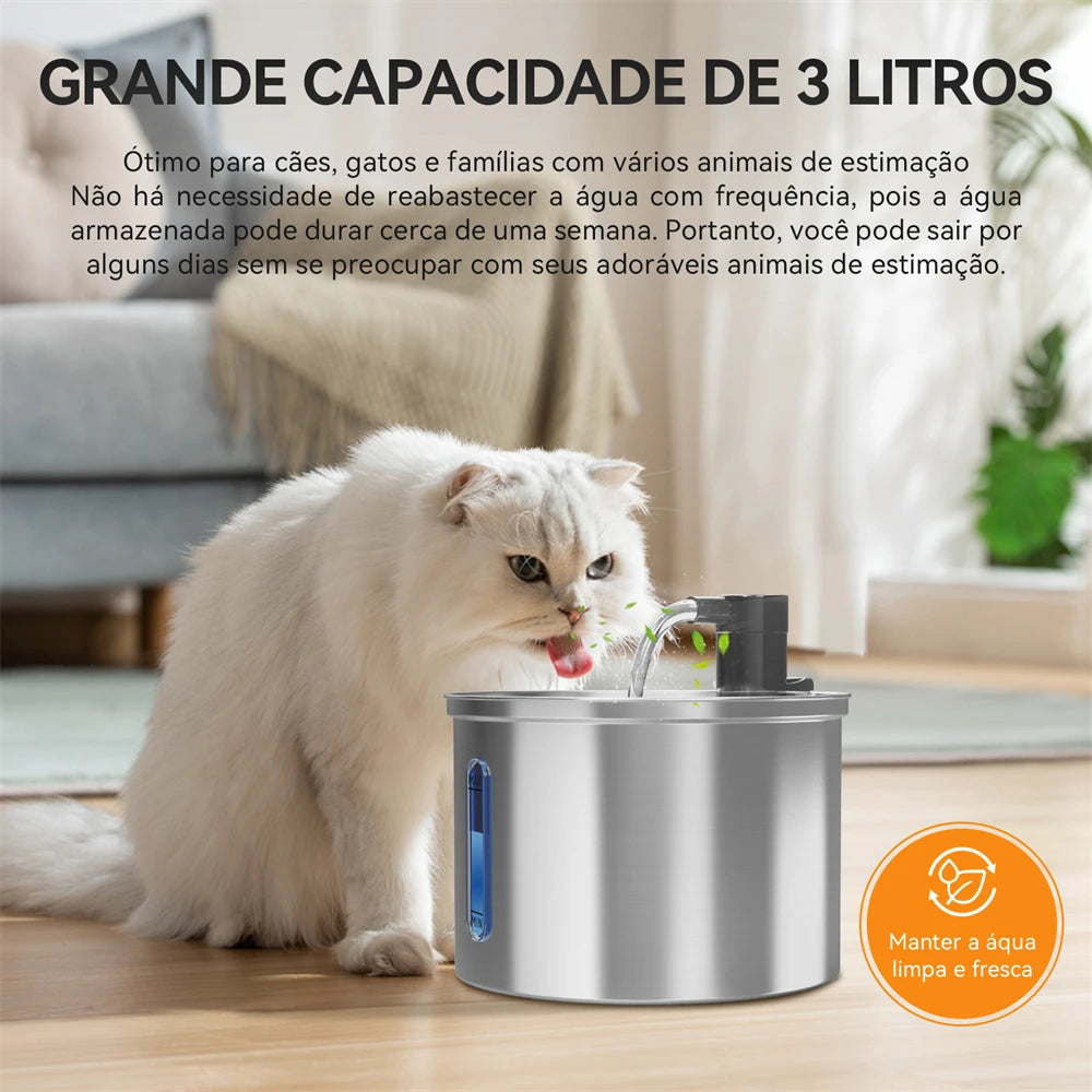 Bebedouro Automático para Gatos e Cães Newpet 3L — Aço Inox, Silencioso, com Filtro