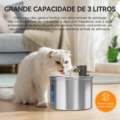 Bebedouro Automático para Gatos e Cães Newpet 3L — Aço Inox, Silencioso, com Filtro