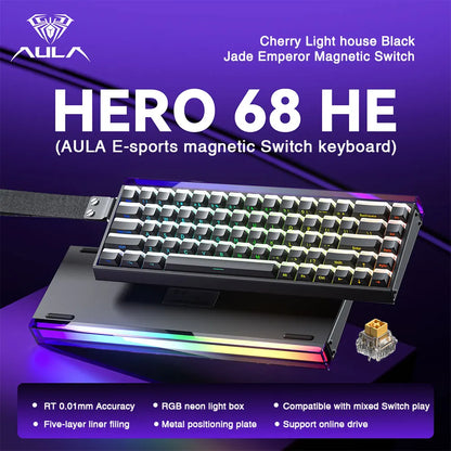 Teclado Gamer AULA HERO 68HE — Switch Magnético, Rapid Trigger 8K, RGB, Wired