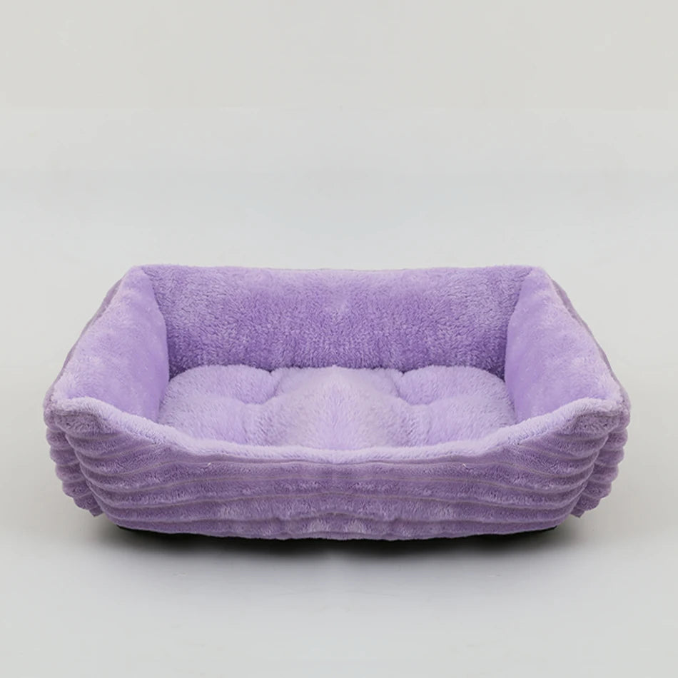 Cama Quadrada para Cães e Gatos — Pelúcia Macia, Almofada Calmante, Uso Inverno