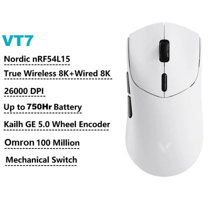 Mouse Gamer Sem Fio Rapoo VT7 MAX — 8K Polling Rate, 53g Ultraleve, 750h de Bateria