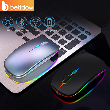 Mouse Sem Fio Recarregável Bettdow — Bluetooth + 2.4G, RGB, 1600DPI