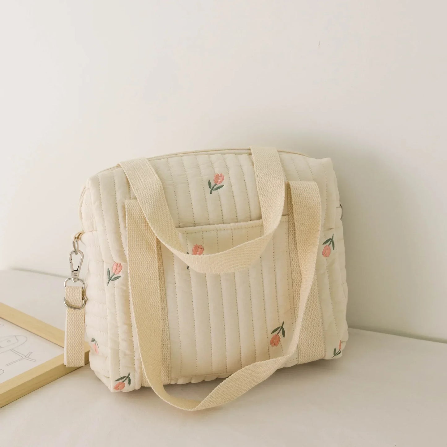 Cute Bear Baby Stroller Nappy Bag Korea Embroidery Flower Mommy Bag Soft Maternity Shoulder Pack Portable Baby Diaper Organizer