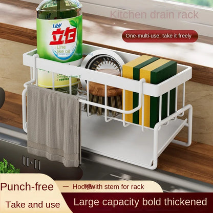 Kitchen stainless steel shelf, sponge drain rack, sink drainage rack, dishwashing supplies, dishcloth storage, drainage rack