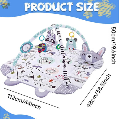 4 in 1 Baby Gym Tummy Time Play Mat Foldable Baby Play Gym with Mirror & Pillow Thickened Gym for Babies 0-36 M Educational Toy