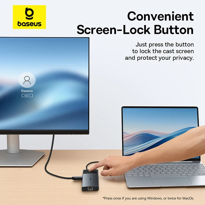 Hub USB-C Baseus 10 em 1 — Dual HDMI 8K+4K, USB 3.2 10Gbps, RJ45, SD/TF, PD 100W