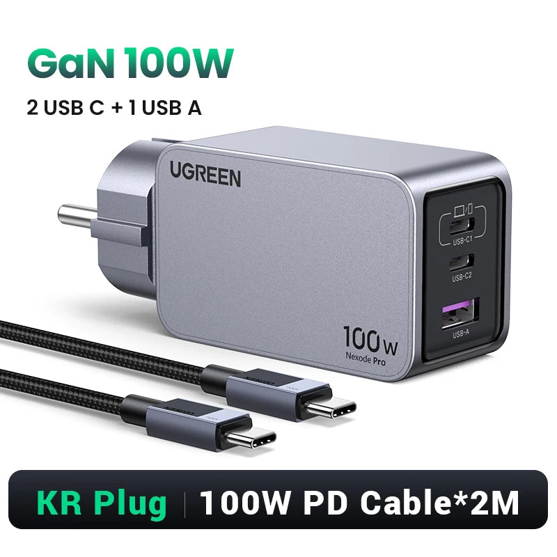 Carregador UGREEN 100W GaN — USB-C QC 4.0 | MacBook, iPhone 17 e Tablet