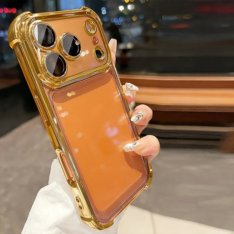 Capa Transparente com Galvanização Luxo para iPhone 11 ao 17 Pro Max — Protetor de Lente