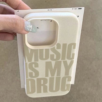For iPhone 17 Pro Max 16 15 14 13 12 11 XS X XR 7 8 16 Plus 17 Air Phone Case MUSIC IS MY DRUG Pattern Lychee Texture Soft Cover