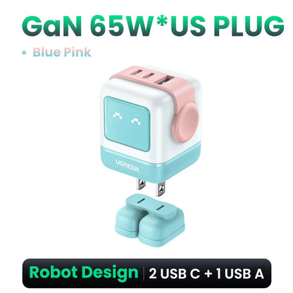 Carregador UGREEN 65W GaN Design Uno Robot — PD 3.0 | iPhone 17, MacBook e Xiaomi