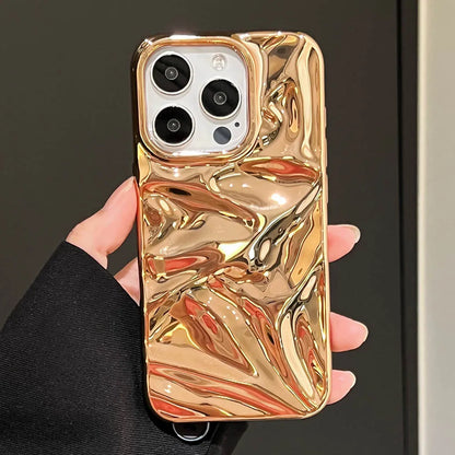 Luxury Electroplate Silvery 3D Wrinkle Phone Case For iphone 17 16 15 14 13 11 12 Pro Max 17Air Purple Water Ripple Soft Cover