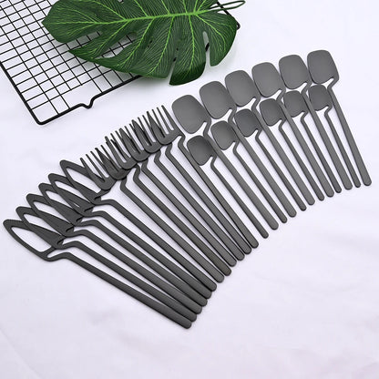 Conjunto de Talheres Preto Matte 24 Peças — Aço Inox 304 | Faca, Garfo e Colher