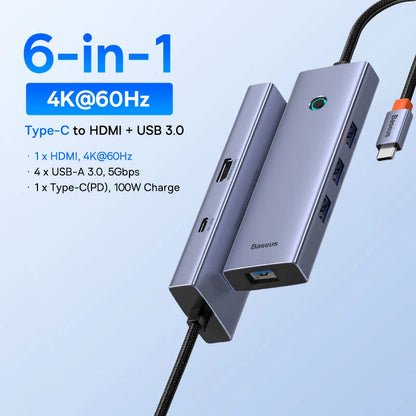 Hub USB-C Baseus 10 em 1 — Dual HDMI 8K+4K, USB 3.2 10Gbps, RJ45, SD/TF, PD 100W