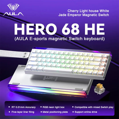 Teclado Gamer AULA HERO 68HE — Switch Magnético, Rapid Trigger 8K, RGB, Wired